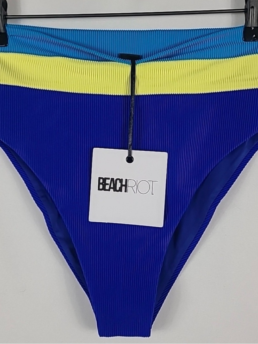 Beach Riot Blue, Yellow & Teal Ribbed High-Cut Bikini Bottom